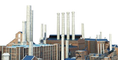 Eski endüstriyel binalar beyaz 3d render görüntü