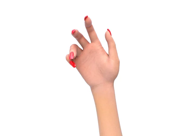 Mano femenina abierta en una pose estática 3d renderizado en blanco — Foto de Stock