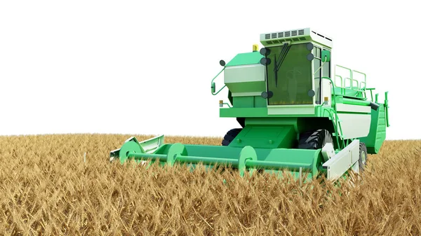 Modern combine harvester working on a wheat crop 3g render on wh — Stock Photo, Image