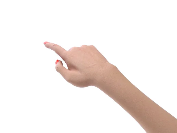 Mano femenina tocando o señalando algo 3d renderizar en blanco — Foto de Stock
