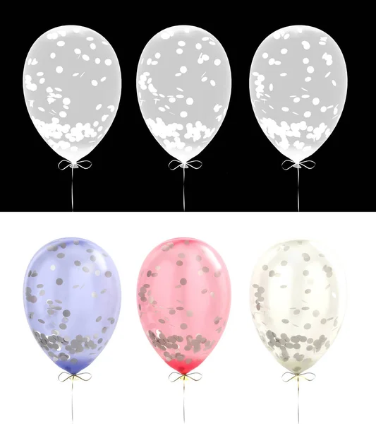 Kolorowe balony z błyszczy w środku renderowania 3D w dlack — Zdjęcie stockowe