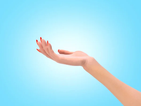 Egy statikus Póto 3D renderelés kék lejtőn, a női kéz — Stock Fotó