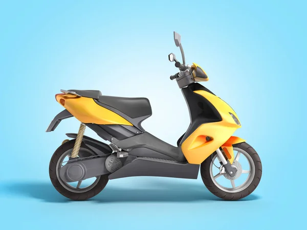 Sárga moped robogó szállítási kerék 3D render kék gradiens — Stock Fotó