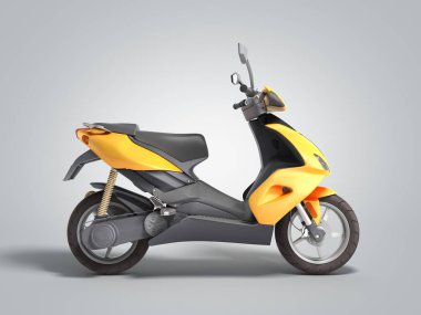 Sarı moped scooter taşıma tekerleği 3D gri gradyan üzerinde render