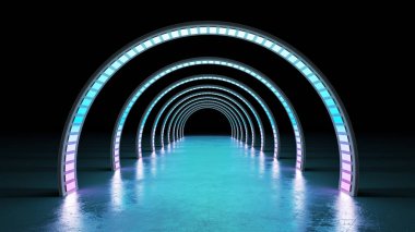 abstract minimal background glowing cyrcle lines tunnel  neon li clipart