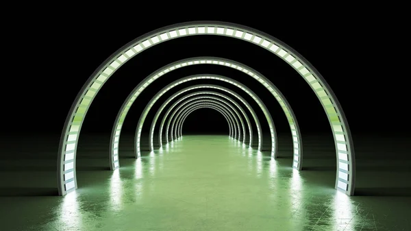 Abstracte minimale achtergrond gloeiende cyrcle lijnen tunnel Neon Li — Stockfoto