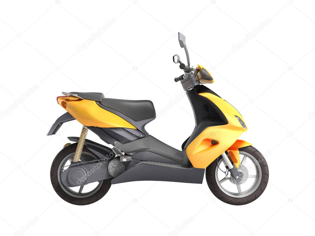 Yellow moped scooter Transport wheel 3d render on white no shado