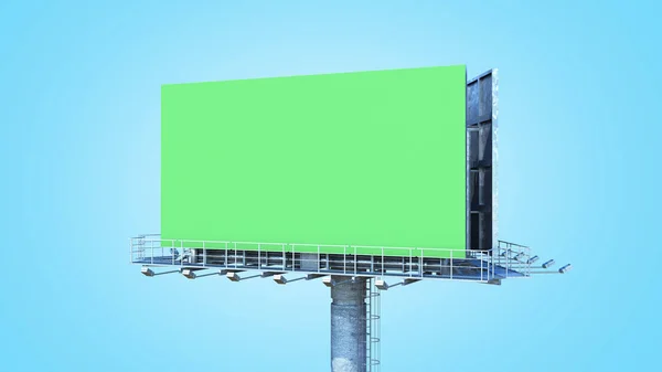 Billboard z pustym zielonym ekranie renderowania 3D na niebieskim gradientem — Zdjęcie stockowe