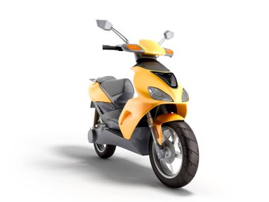 Sarı moped scooter taşıma tekerleği 3D beyaz render 