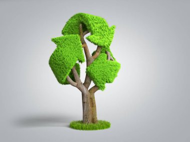 ağaç 3D render o olarak hacimsel yeşil çim kaplı geri dönüşüm işareti