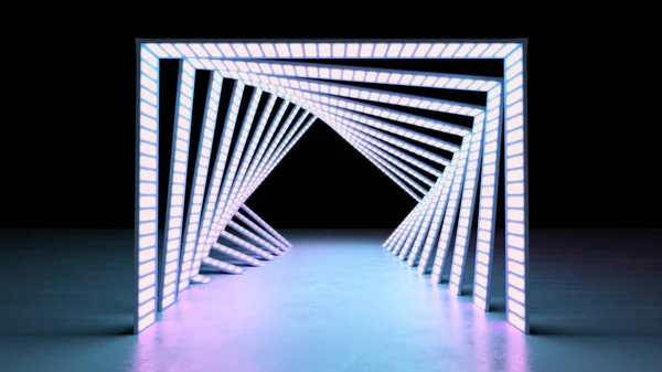 abstract minimal background glowing lines tunnel  neon lights 3d