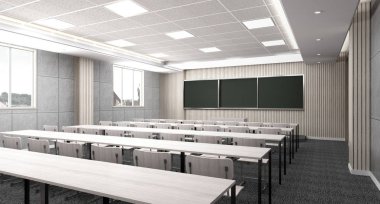 Okul 3D basit boş sınıf görüntü render
