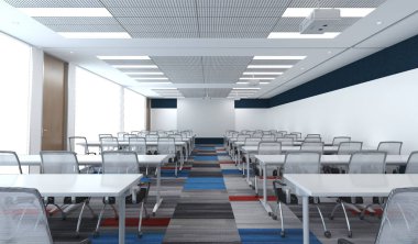 okuldaki modern boş sınıf 3D görüntü oluşturur