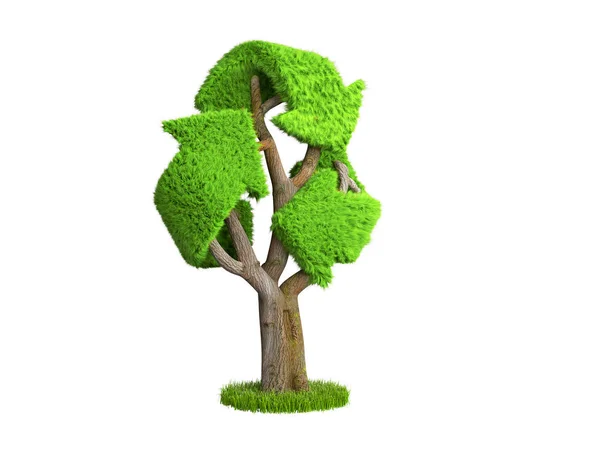 Panneau de recyclage enduit d'herbe verte volumétrique comme rendu 3d de l'arbre o — Photo