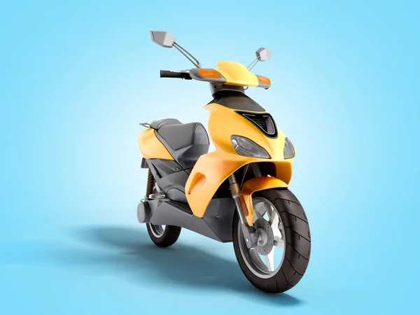 Sárga moped robogó szállítási kerék 3D render kék gradiens — Stock Fotó