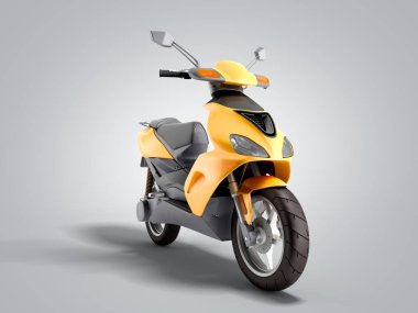 Sarı moped scooter taşıma tekerleği 3D gri gradyan üzerinde render