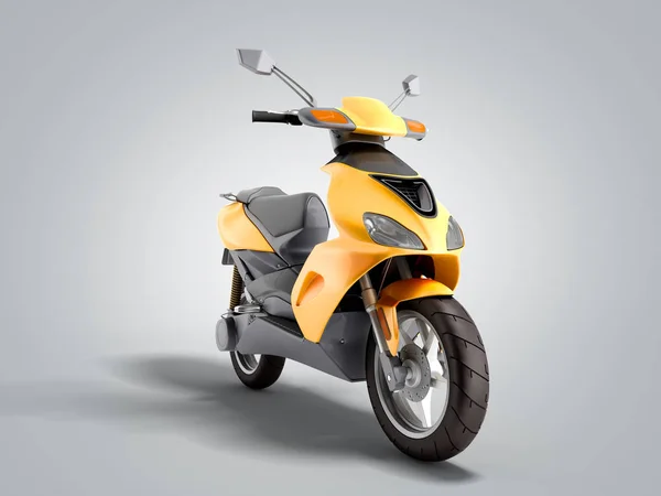 Scooter cyclomoteur jaune Roue de transport 3d rendu sur dégradé gris — Photo