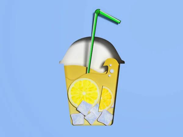 Cocktail im minimalen Papierstil 3D-Rendering auf Blau — Stockfoto