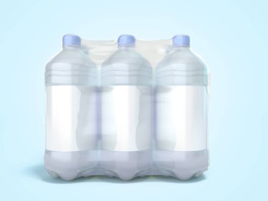 mavi üzerinde sarılmış paket 3d render pat şişeler