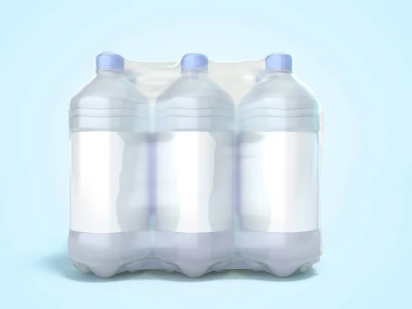 Пляшки в упакованому 3d рендерингу на синьому — стокове фото