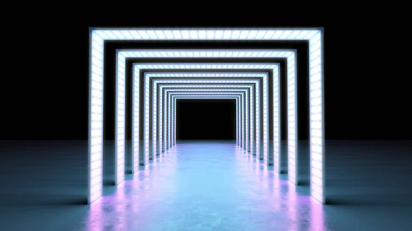 Abstracto mínimo fondo líneas brillantes túnel luces de neón 3d — Foto de Stock