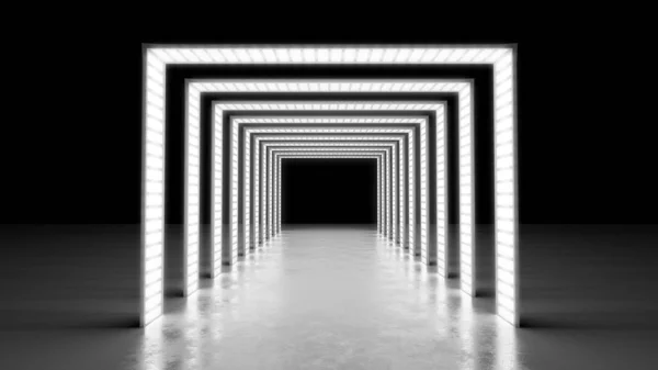 抽象最小背景发光线隧道霓虹灯3D — 图库照片