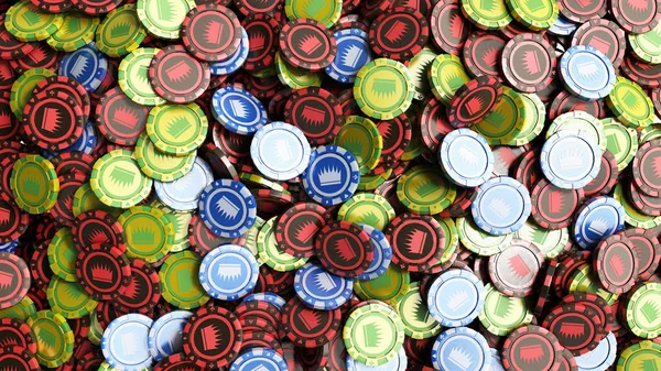 Different color casino chips as background 3d render objects — Stock Photo, Image