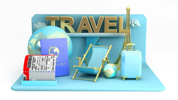 Minimalny prosty podróży podium wakacji wakacje i samolot Trav — Zdjęcie stockowe