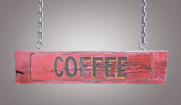 Знак кавової старовинної дерев'яної дошки 3d рендерингу на сірому градієнті — стокове фото