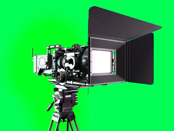 Câmera de vídeo proffesional renderização 3d na tela verde — Fotografia de Stock