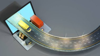 kutuları ile hızlı online teslimat kavramı yükleyici minibüs konteyner