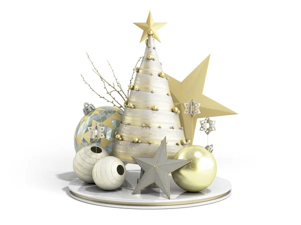 Neujahr dekorativer Weihnachtsbaum 3D-Rendering auf weiß — Stockfoto
