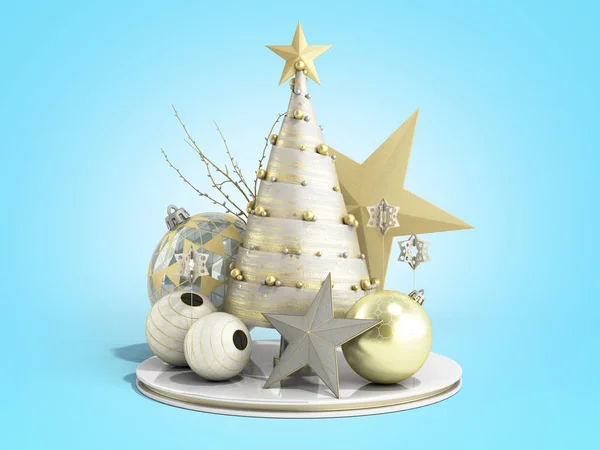 Nový rok dekorativní vánoční stromeček 3d vykreslení na modrém gradientu — Stock fotografie