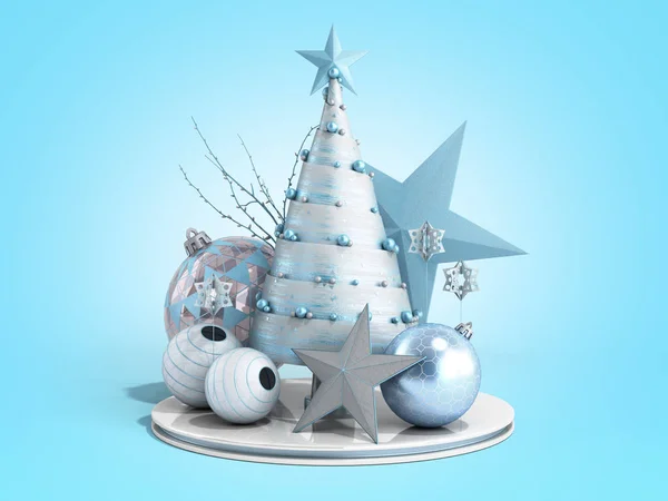 Nuovo anno decorativo albero di Natale 3d rendere sul gradiente blu — Foto Stock
