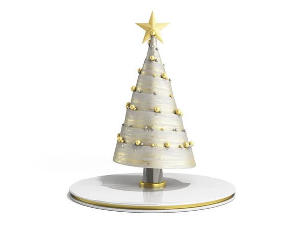 Singolo nuovo anno decorativo albero di Natale 3d rendering su bianco — Foto Stock