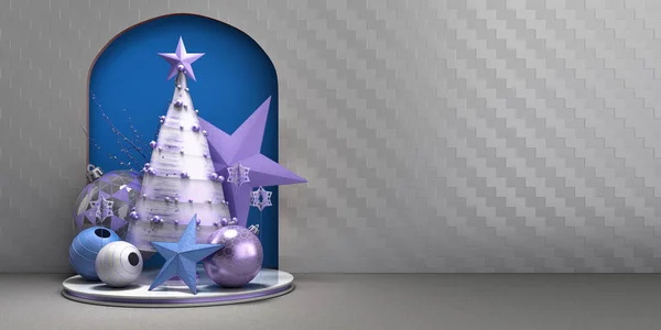 Nowy rok Boże Narodzenie niebieski minimalistyczne dekoracyjne tło 3d re — Zdjęcie stockowe