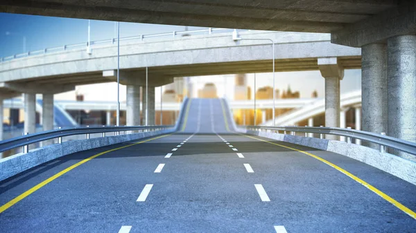 Day Road otoban seyahat konsepti rota büyük tahta 3d render oturup