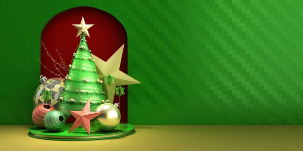 Nuovo anno Natale verde minimalista sfondo decorativo 3d r — Foto Stock