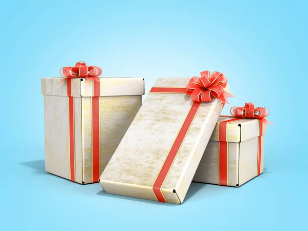 New year Gift Boxes 3d render on blue gradient — ストック写真