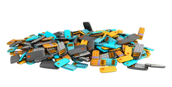 Phone Pile of old style phones 3d render on white no shadow — Stock Photo, Image