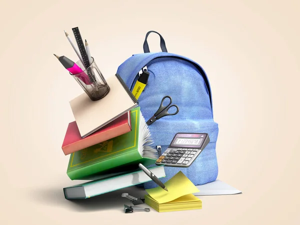 Blue Backpack School Supplies Render Color Gradient — Stock Photo, Image