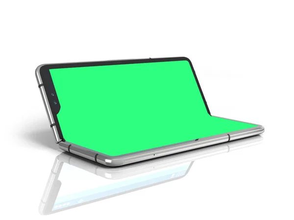 Teléfono Flexible Serie Con Pantalla Verde Vacía Renderizado Blanco — Foto de Stock