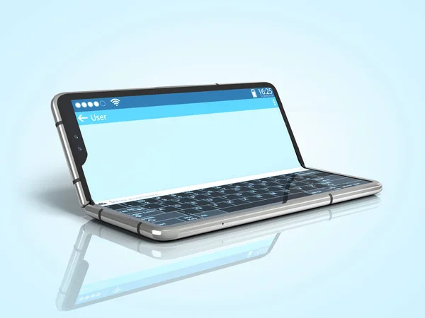 Elastyczny Telefon Szeregowy Oknem Dialogowym Ekranie Renderowania Niebieskim Gradiencie — Zdjęcie stockowe