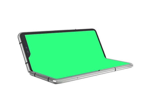 空の緑の画面の3Dレンダリングとシリアルフレキシブル電話白の影 — ストック写真