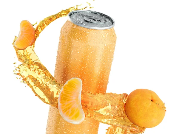 Mandarin Fruktsoda Järnburk Stänk Vatten Med Skivor Frukt Runt Flaskan — Stockfoto