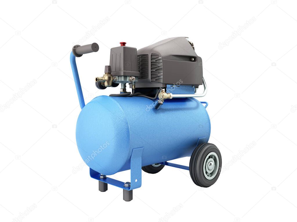 modern Blue Air Compressor 3d render on white no shadow