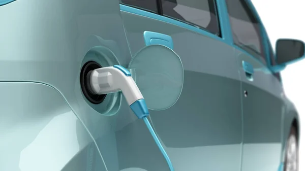 充電プロセス充電ステーションに接続された電気自動車3Dレンダリングイメージ — ストック写真