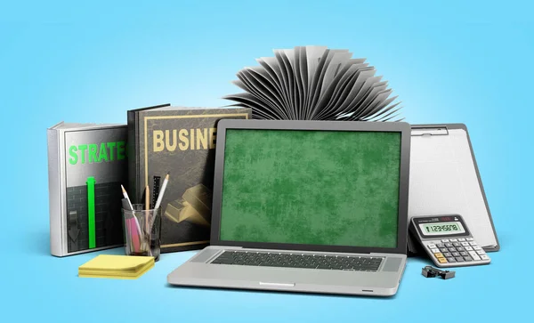 Online Företag Utbildning Koncept Laptop Med Böcker Och Kalkylator Render — Stockfoto