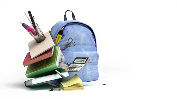 Online Learning Concept Blue Backpack School Supplies Render White — Stock Photo, Image