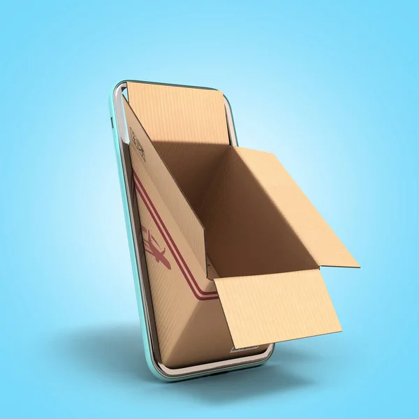 Rychlý Koncept Dodání Prázdný Oprn Box Peep Obrazovky Mobilního Telefonu — Stock fotografie